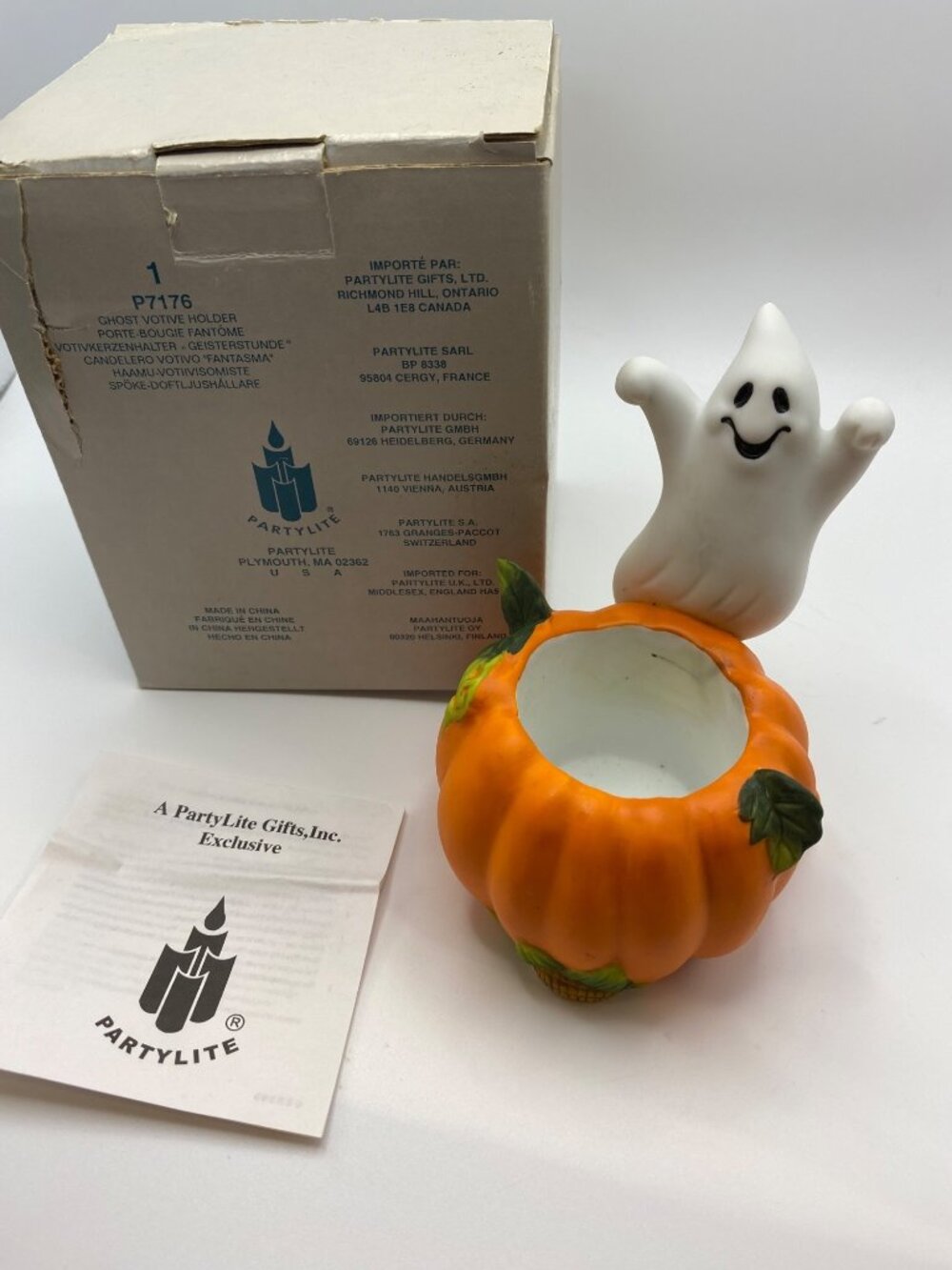 PartyLite Ghost Votive Holder Halloween Pumpkin Design Ceramic Home Decor